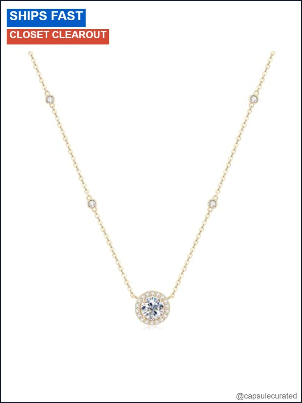 925 Sterling Silver 18K Gold Plated Moissanite Station Necklace 1 Carat